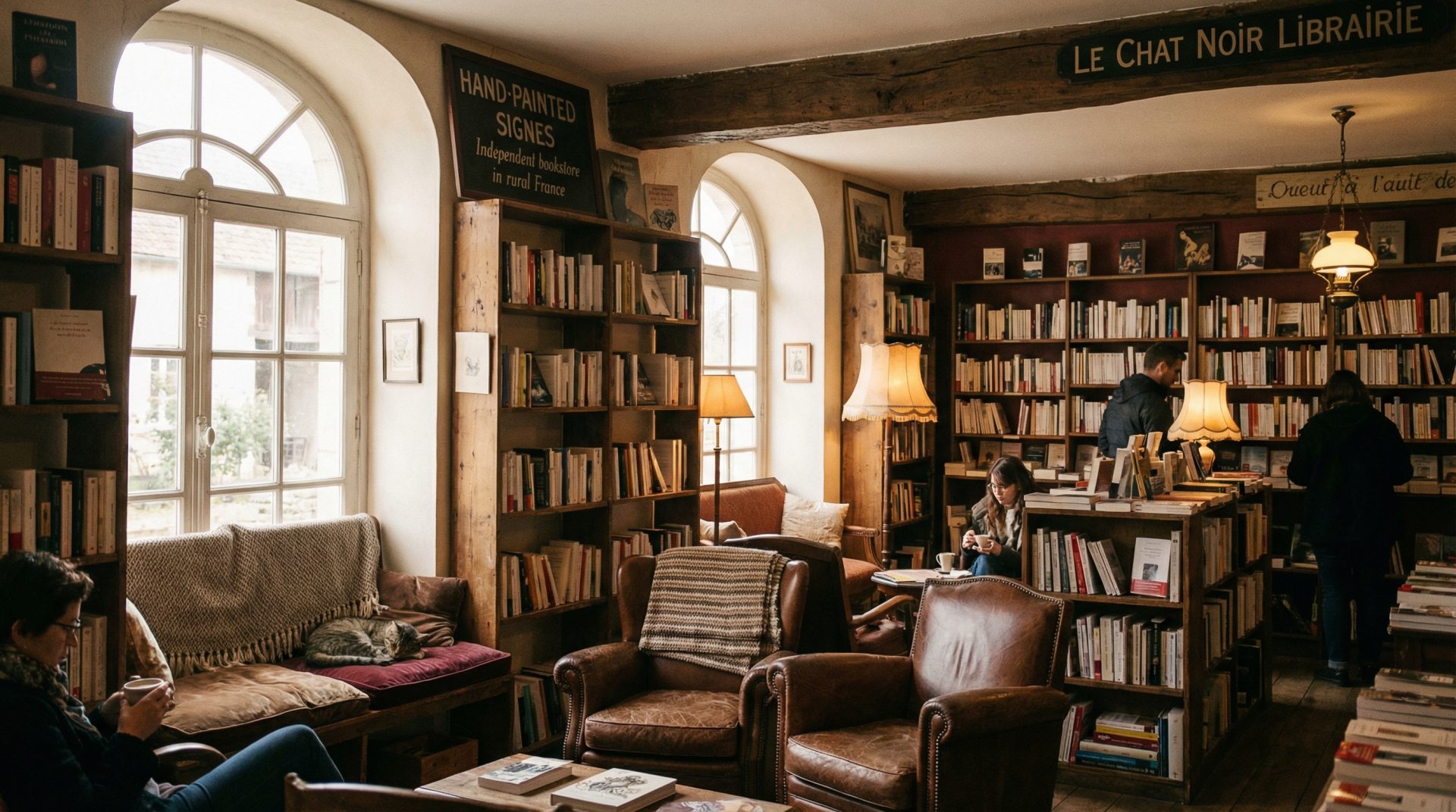 Intérieur de la librairie Carnot à Vichy - rayons de livres et ambiance chaleureuse